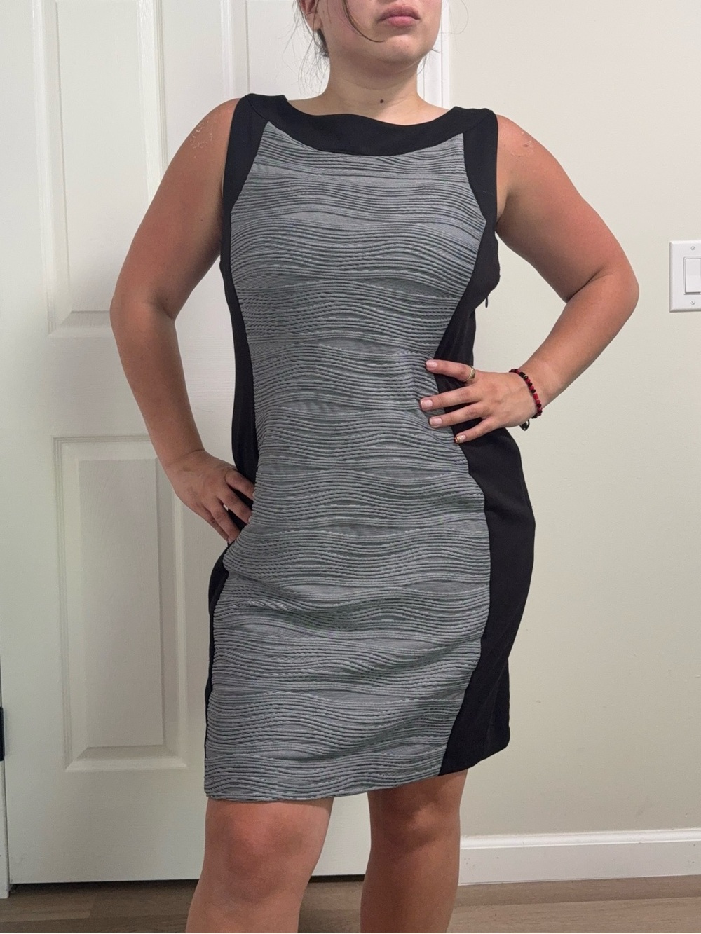 Calvin Klein Black and Gray Textured Panel Mini Dress